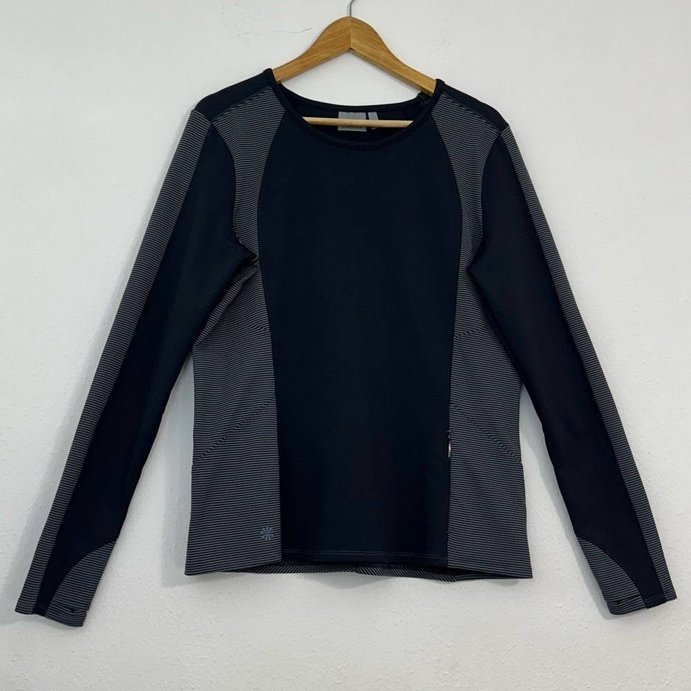 Athleta Black and Gray Stripes Sweatshirt With Zipper Pockets Run Gym Size L - Picture 2 of 14